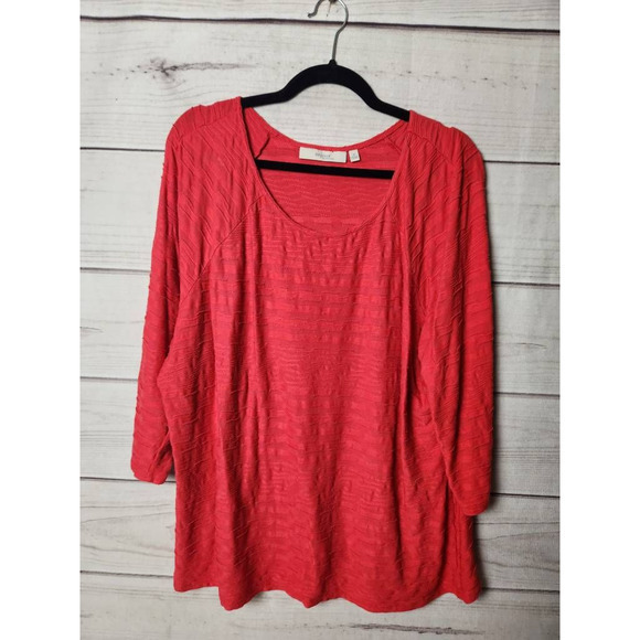 Sejour‎ Womens Casual Top Red Stretch Stripe 3/4 Sleeve Scoop Neck Shirt Plus 3X - Picture 1 of 6